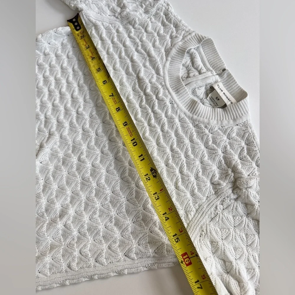 Club Monaco Sweater Pointelle Knit Sz S Ivory Ribbed Collar/Hem Quiet Luxurycore
